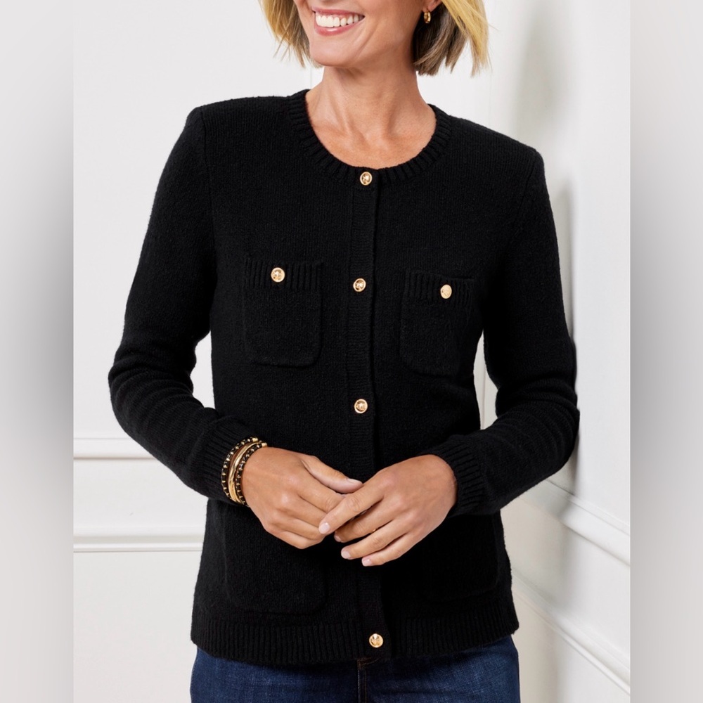 Black Boucle Gold Buttons Clueless Cardigan Sweater LP